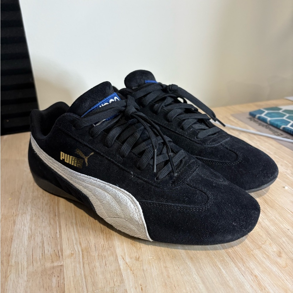 Puma SPEEDCAT Men's Black Suede Sneakers with White Stripe